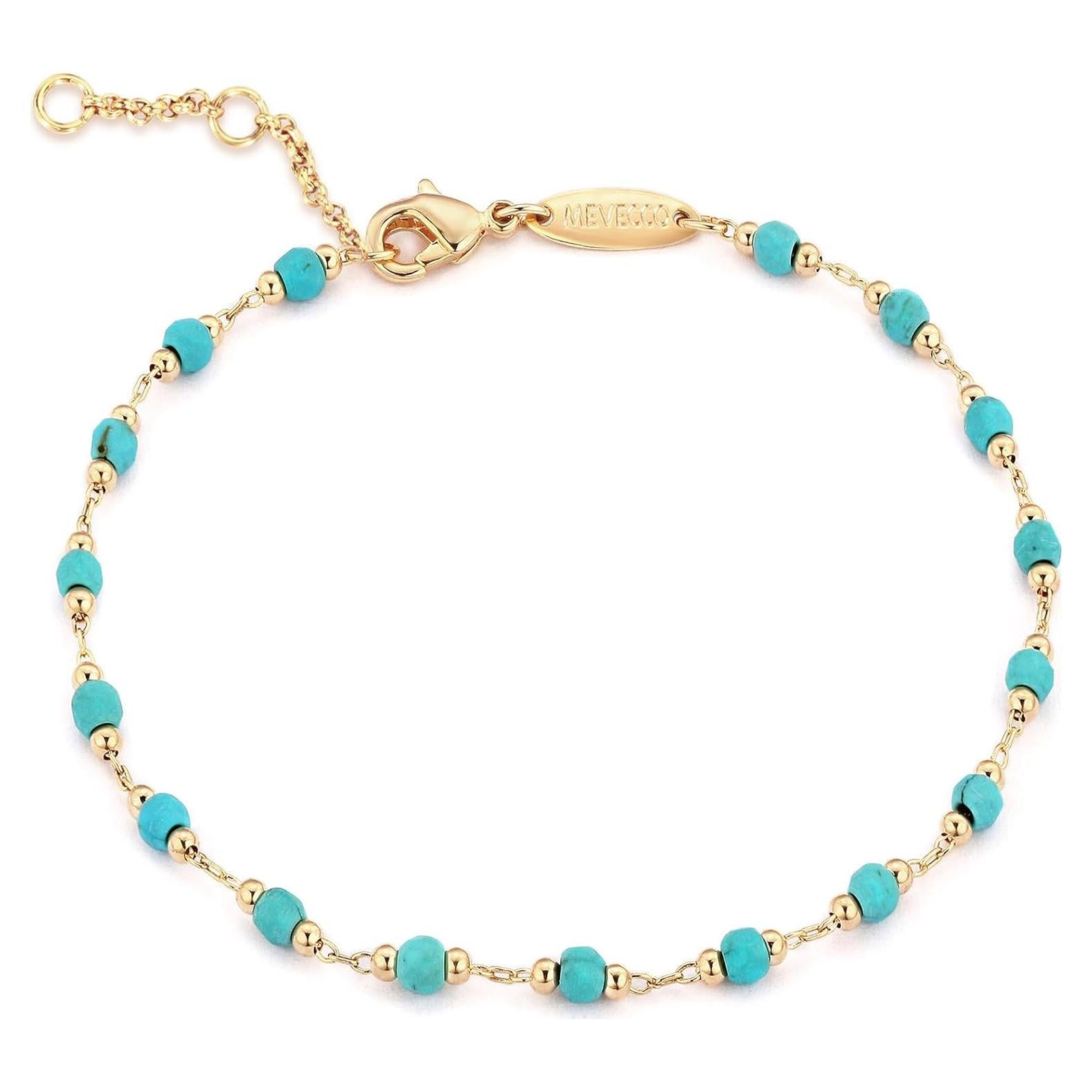 Pulsera de cuentas turquesa MEVECCO chapada en oro 18K 17.78 cm