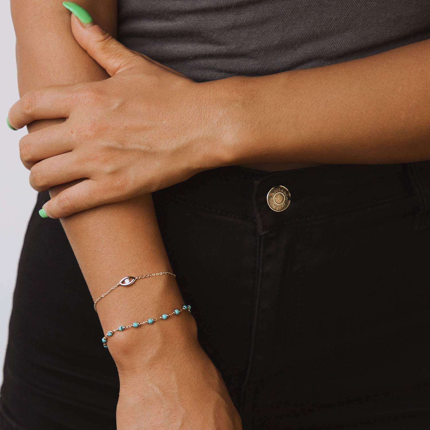 Pulsera de cuentas turquesa MEVECCO chapada en oro 18K 17.78 cm