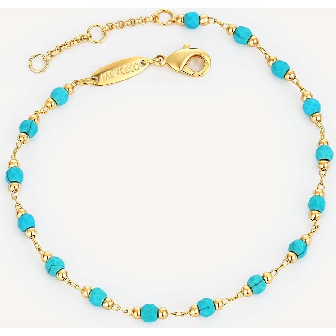 Pulsera de cuentas turquesa MEVECCO chapada en oro 18K 17.78 cm