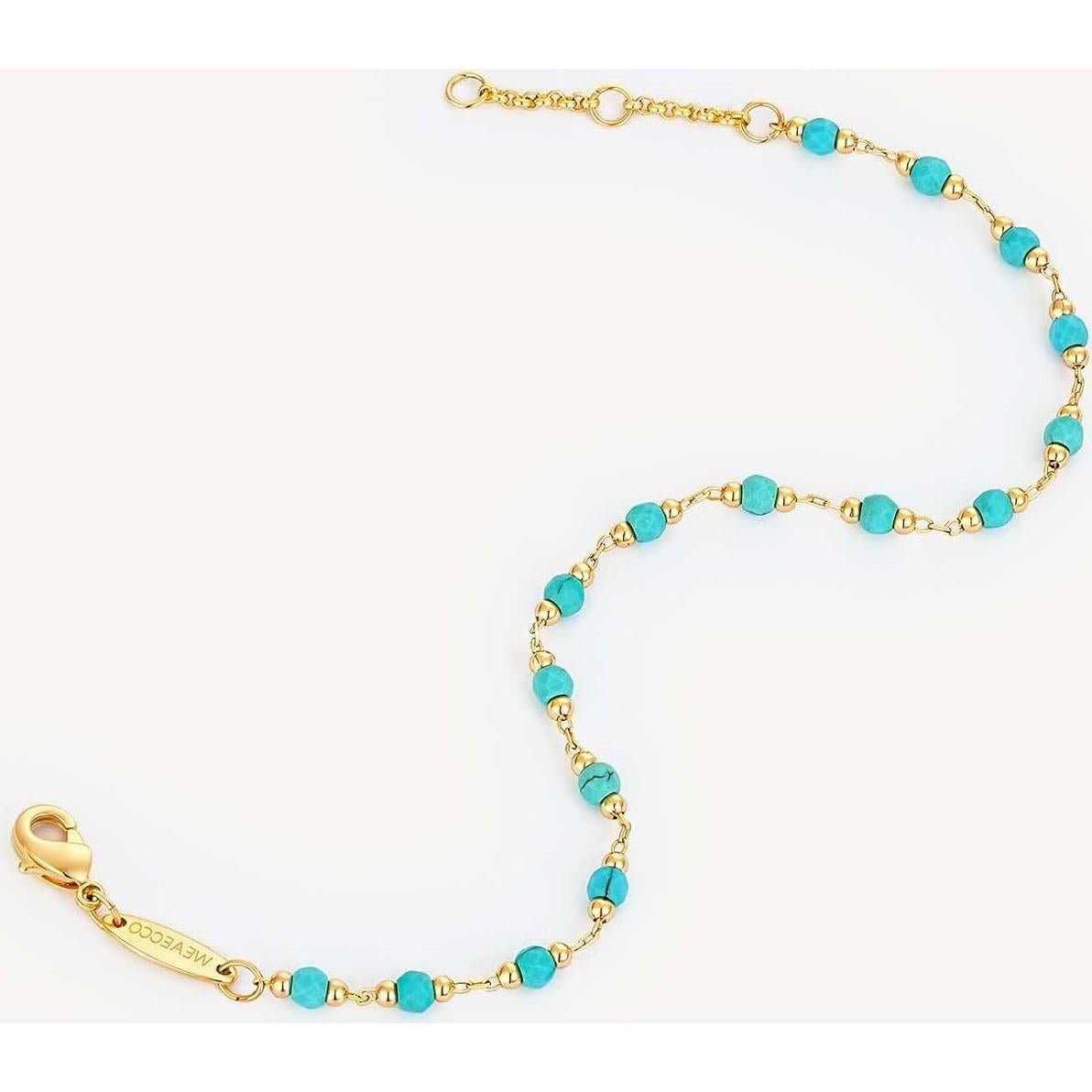 Pulsera de cuentas turquesa MEVECCO chapada en oro 18K 17.78 cm