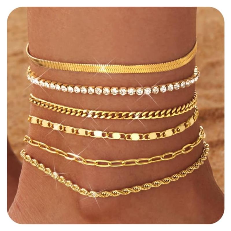 Conjunto de Pulseras de Tobillo Doradas BESTEEL 6 Piezas