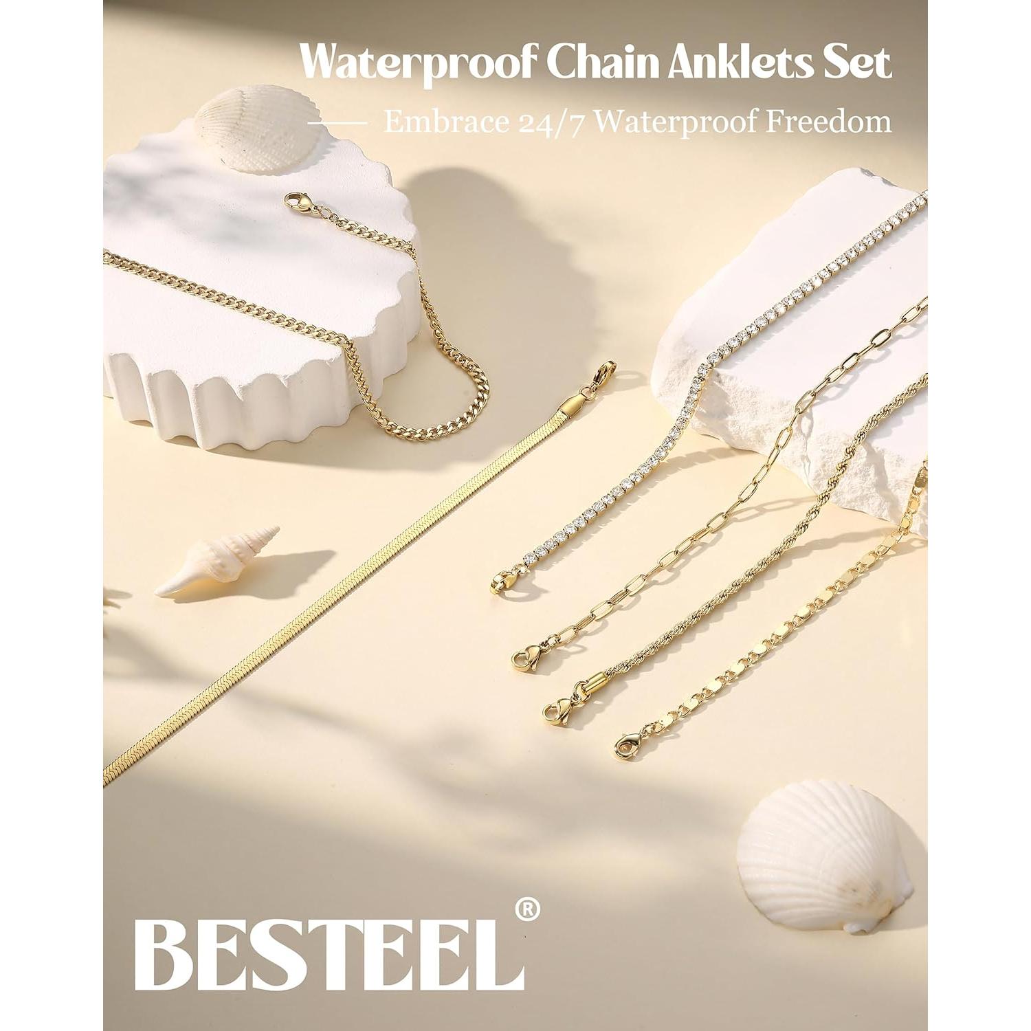 Conjunto de Pulseras de Tobillo Doradas BESTEEL 6 Piezas