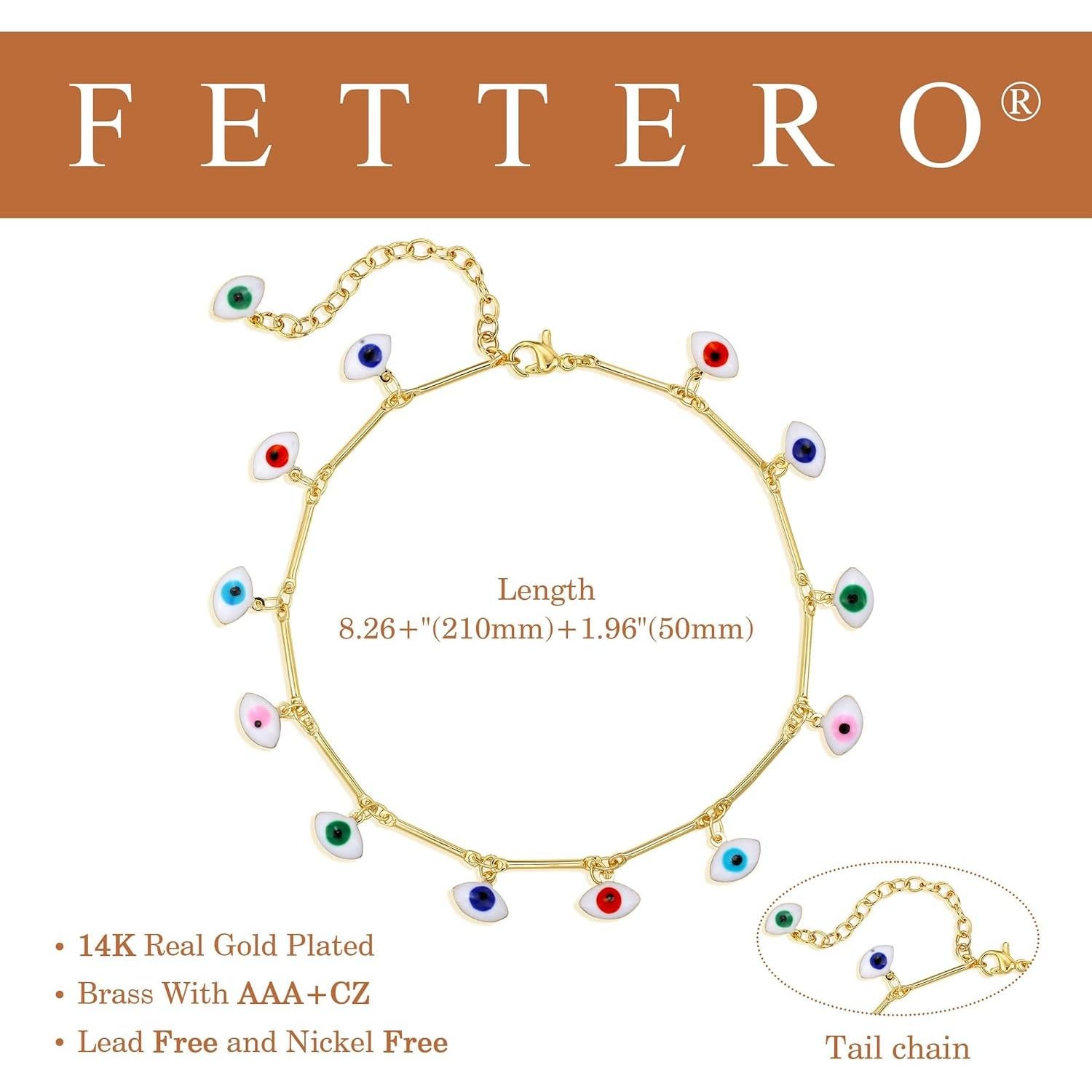 Pulsera de Tobillo Fettero Oro 14K Hipoalergénica 21.1cm