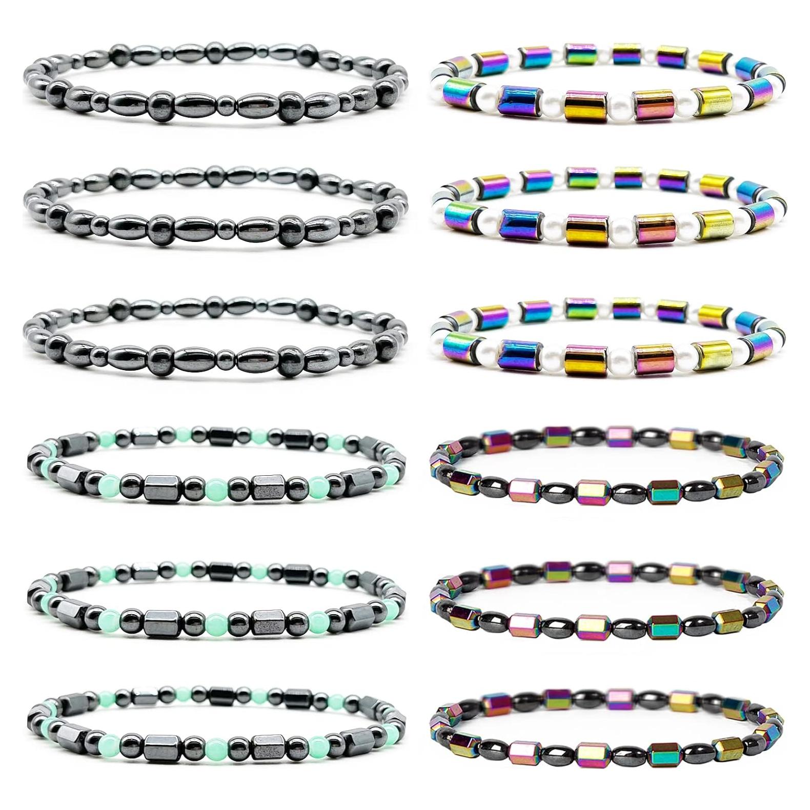 Juego de 12 Pulseras Magnéticas de Hematita para Alivio de Ansiedad