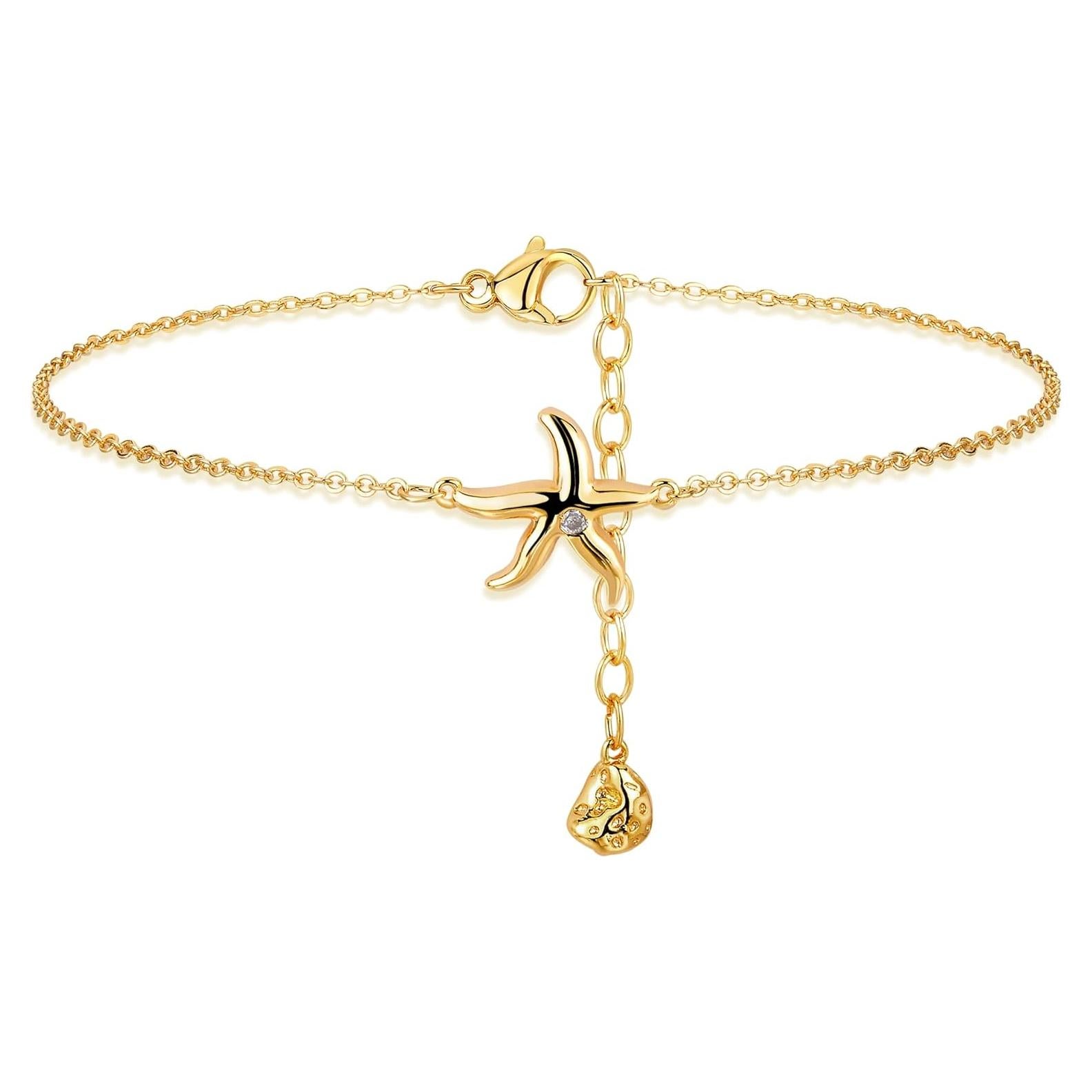 Pulsera de Tobillo de Oro 14K Ajustable GUEMER Estrella de Mar