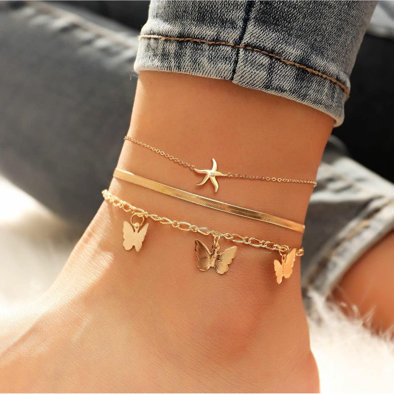 Pulsera de Tobillo de Oro 14K Ajustable GUEMER Estrella de Mar