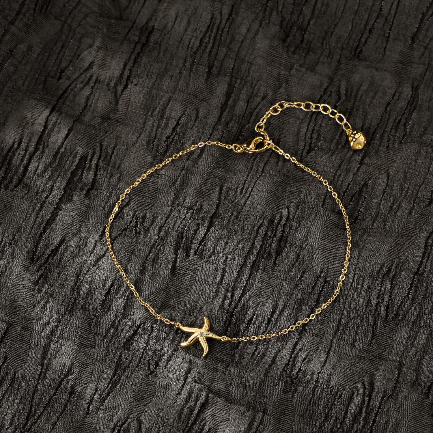 Pulsera de Tobillo de Oro 14K Ajustable GUEMER Estrella de Mar
