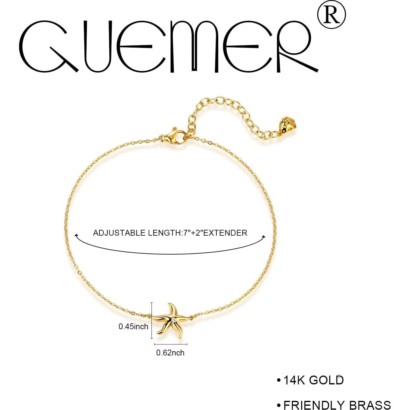 Pulsera de Tobillo de Oro 14K Ajustable GUEMER Estrella de Mar