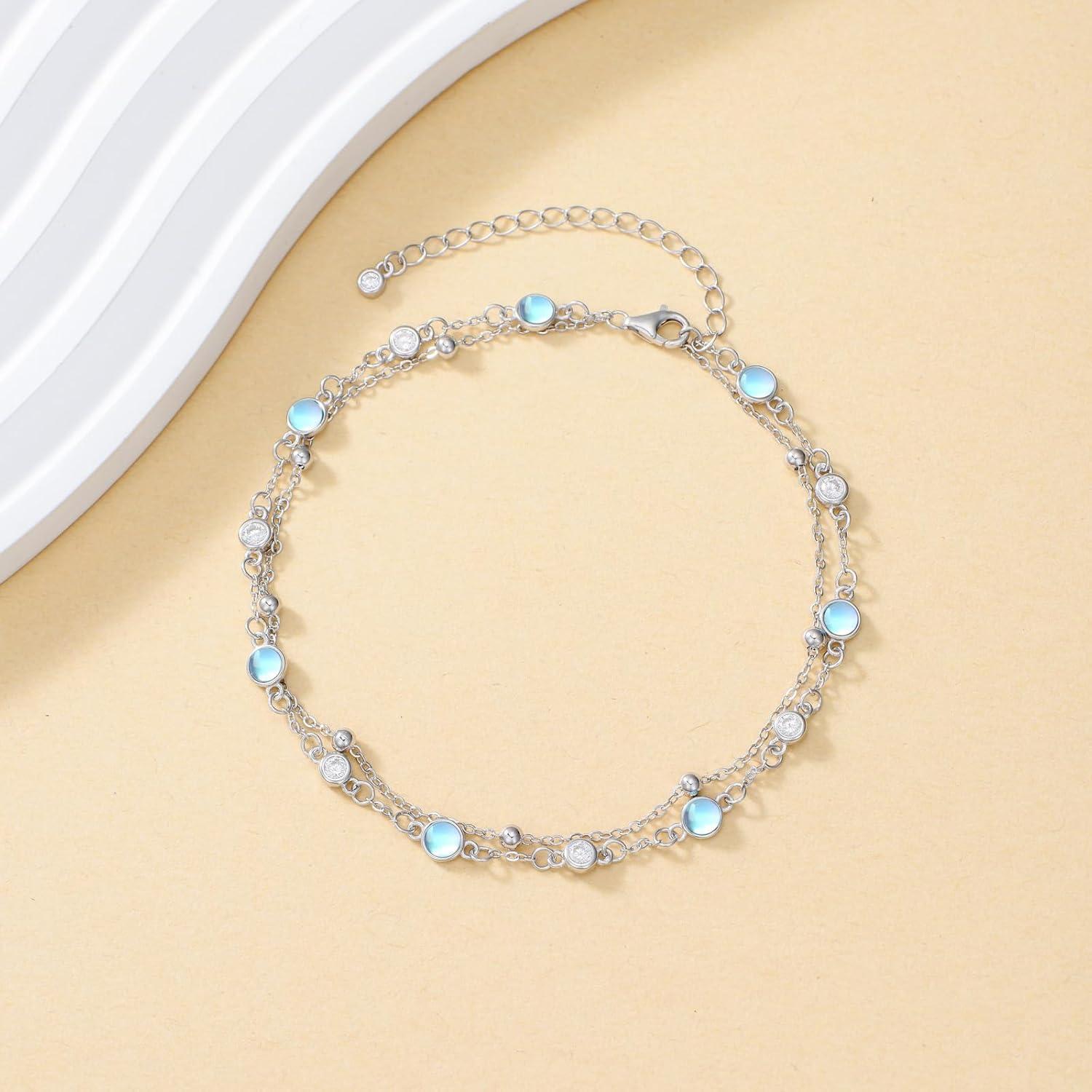 Tobillera de Plata Esterlina 925 con Piedra Natural Turquesa