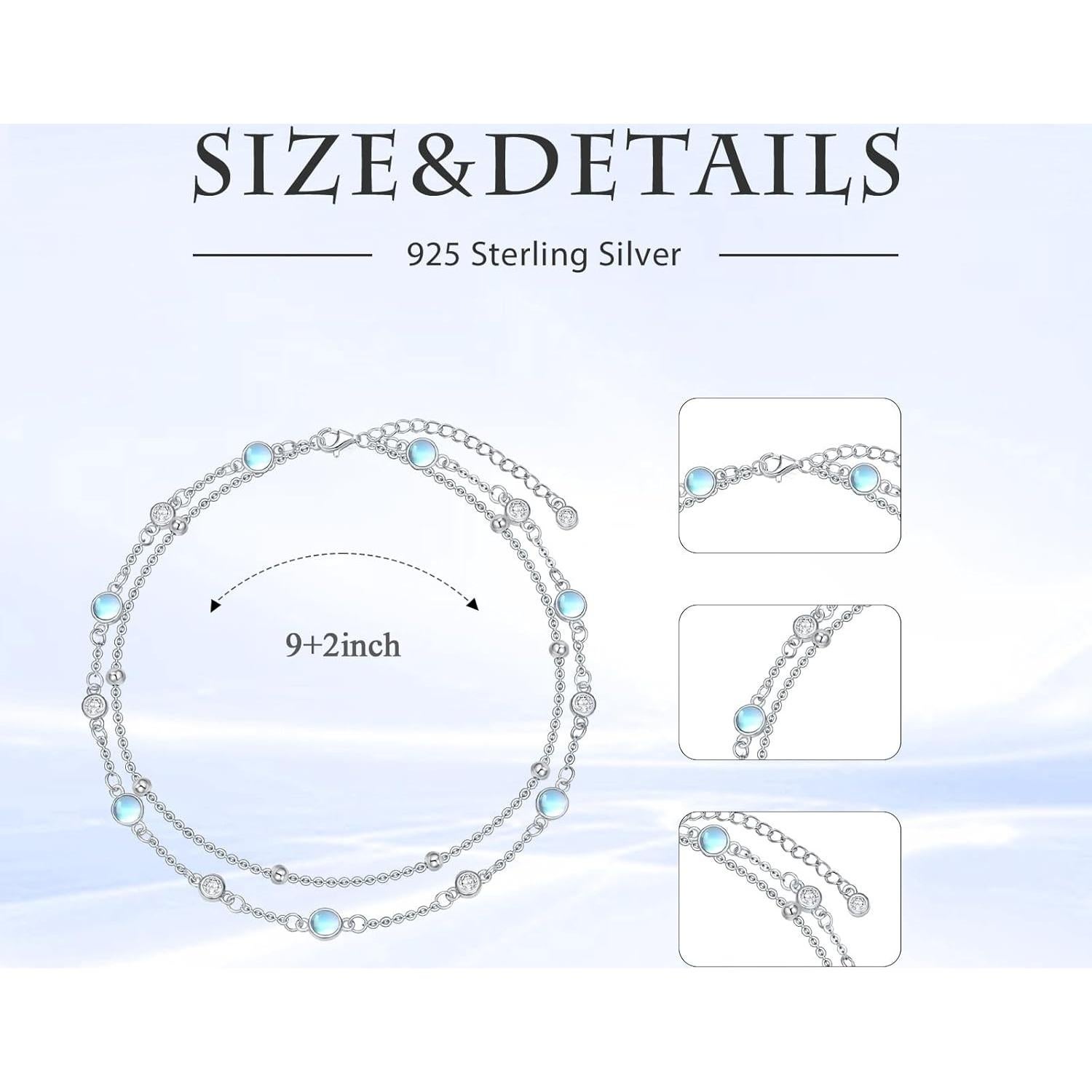 Tobillera de Plata Esterlina 925 con Piedra Natural Turquesa