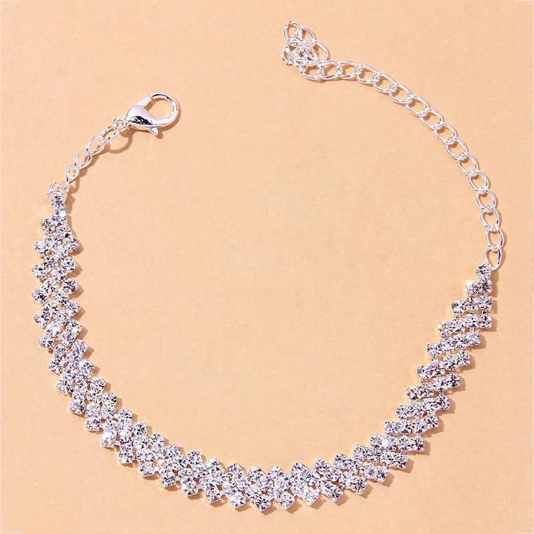 Tobilleras de plata y oro para mujer - Cadena ajustable con diamantes