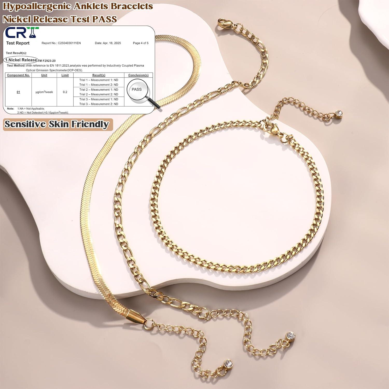 Pulseras de Tobillo Doradas LOYALLOOK 14K Ajustables 3pcs