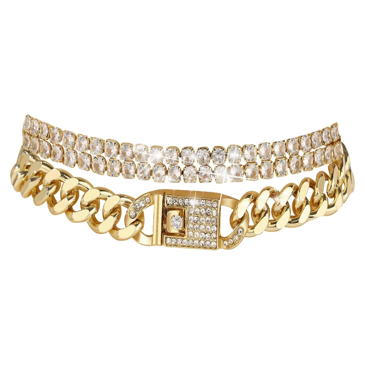 Tobilleras de oro 14K para mujeres con rhinestones 20.3-26.7cm