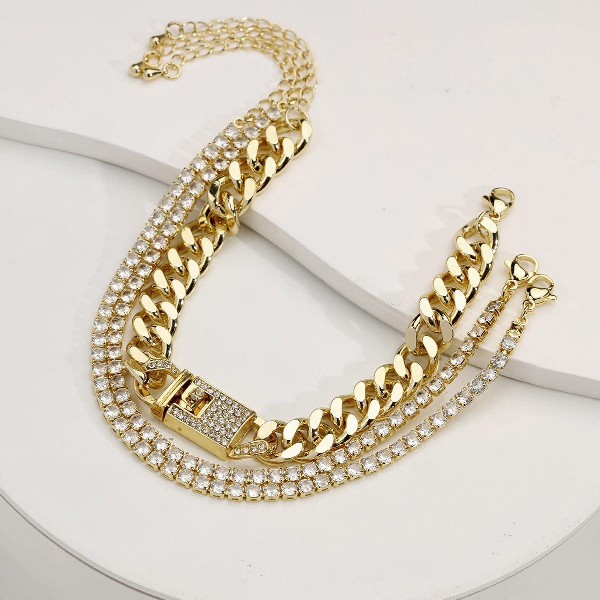 Tobilleras de oro 14K para mujeres con rhinestones 20.3-26.7cm
