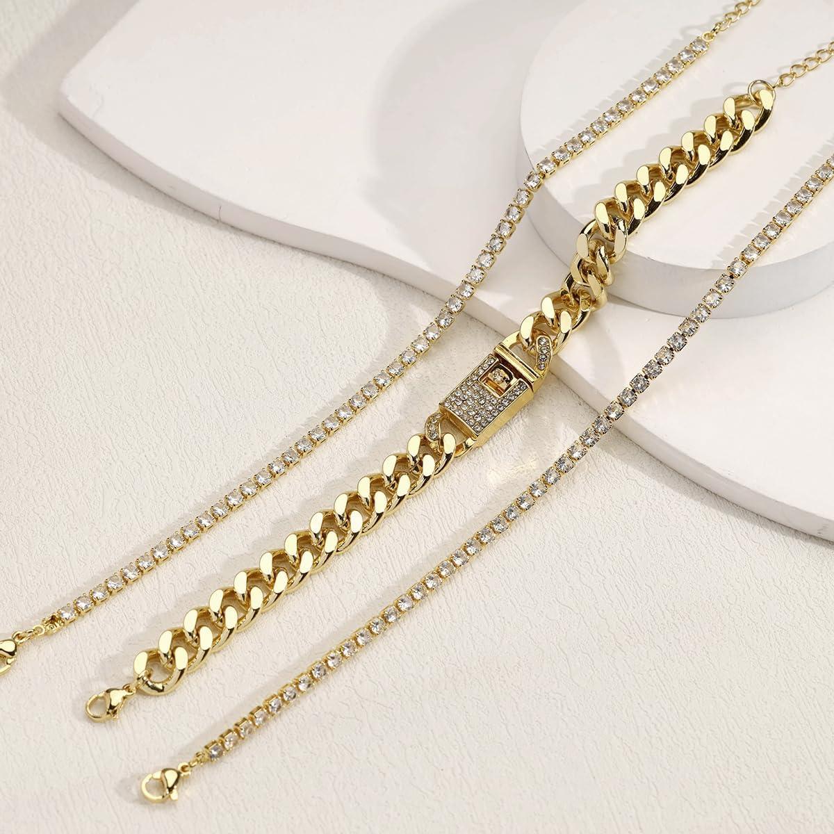 Tobilleras de oro 14K para mujeres con rhinestones 20.3-26.7cm