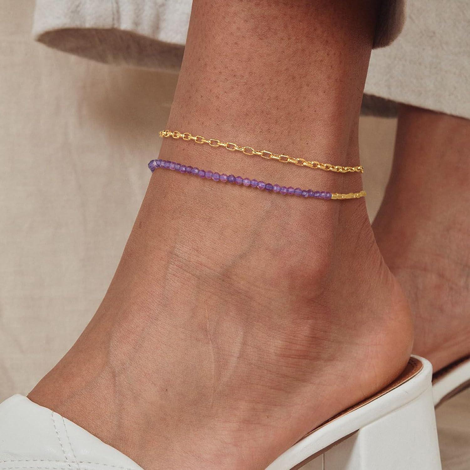 Pulsera de Tobillo DREMMY STUDIOS 14K Oro y Piedras Naturales