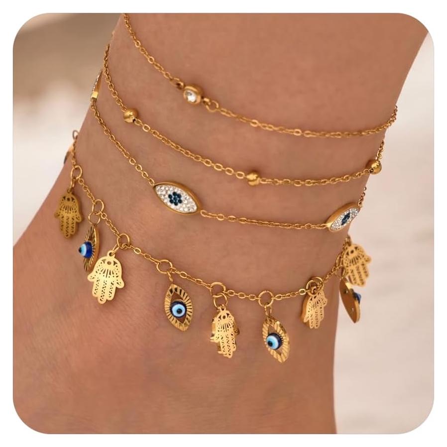 Conjunto de Pulseras de Tobillo de Oro 18K para Mujeres