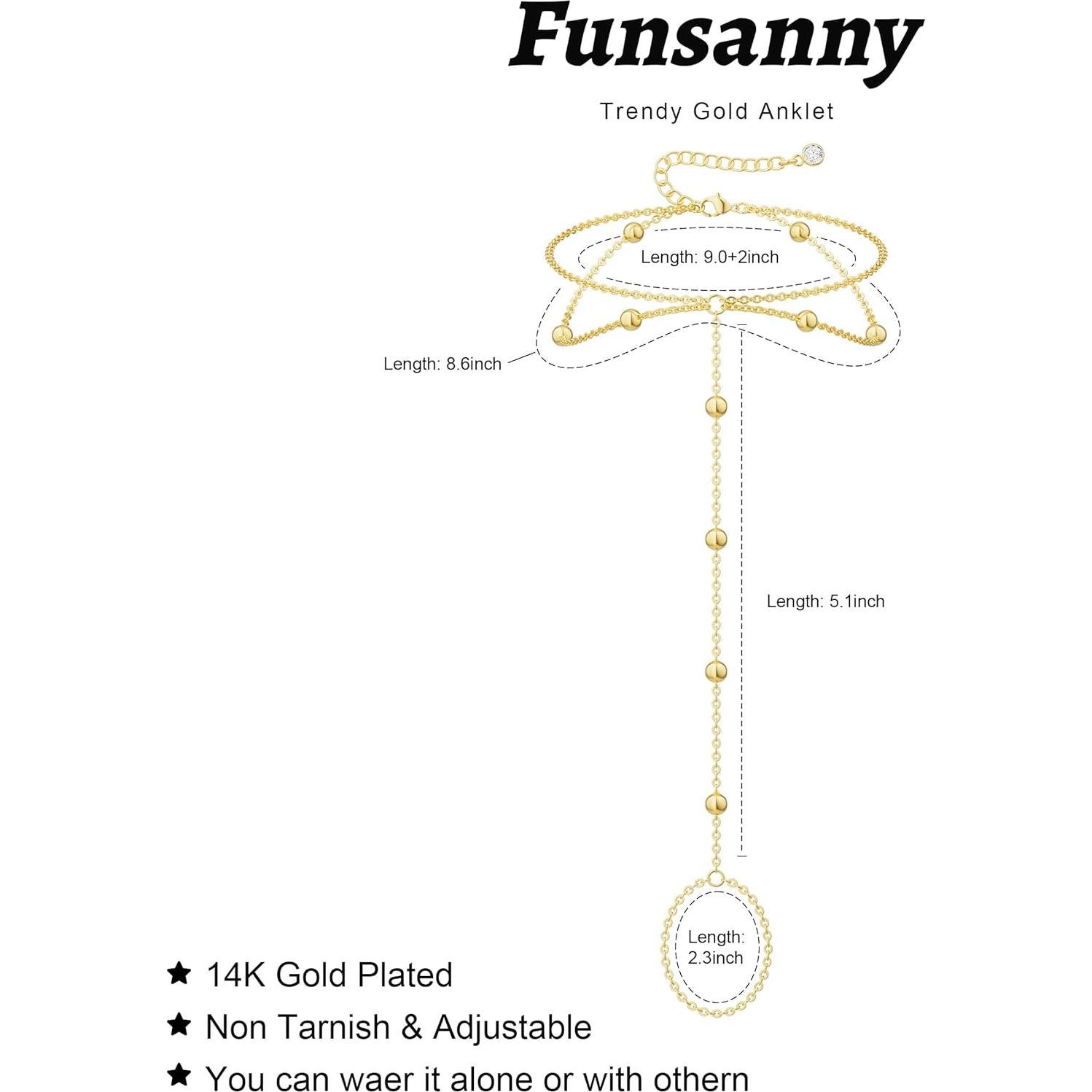 Tobillera de Oro 14K Funsanny con Perlas Ajustable para Mujeres