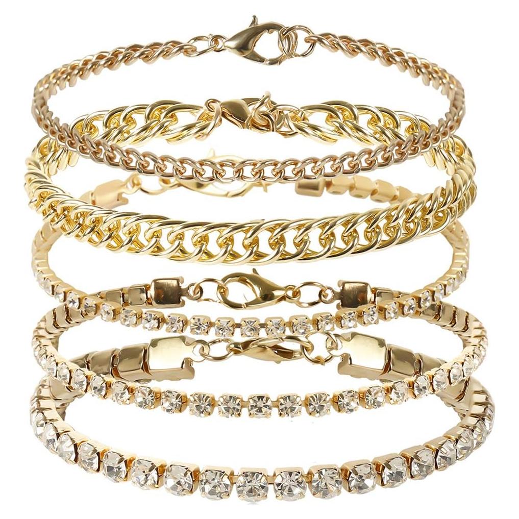 Conjunto de Tobilleras de Rhinestone Oro 18K para Mujeres