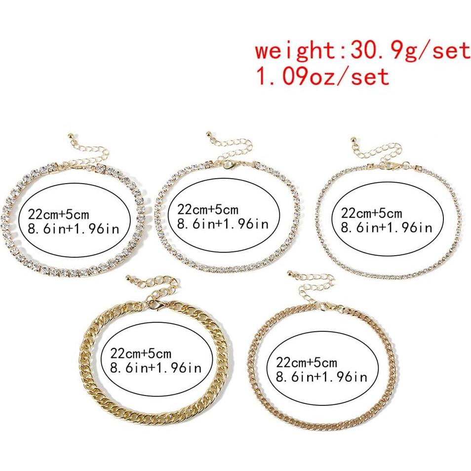 Conjunto de Tobilleras de Rhinestone Oro 18K para Mujeres