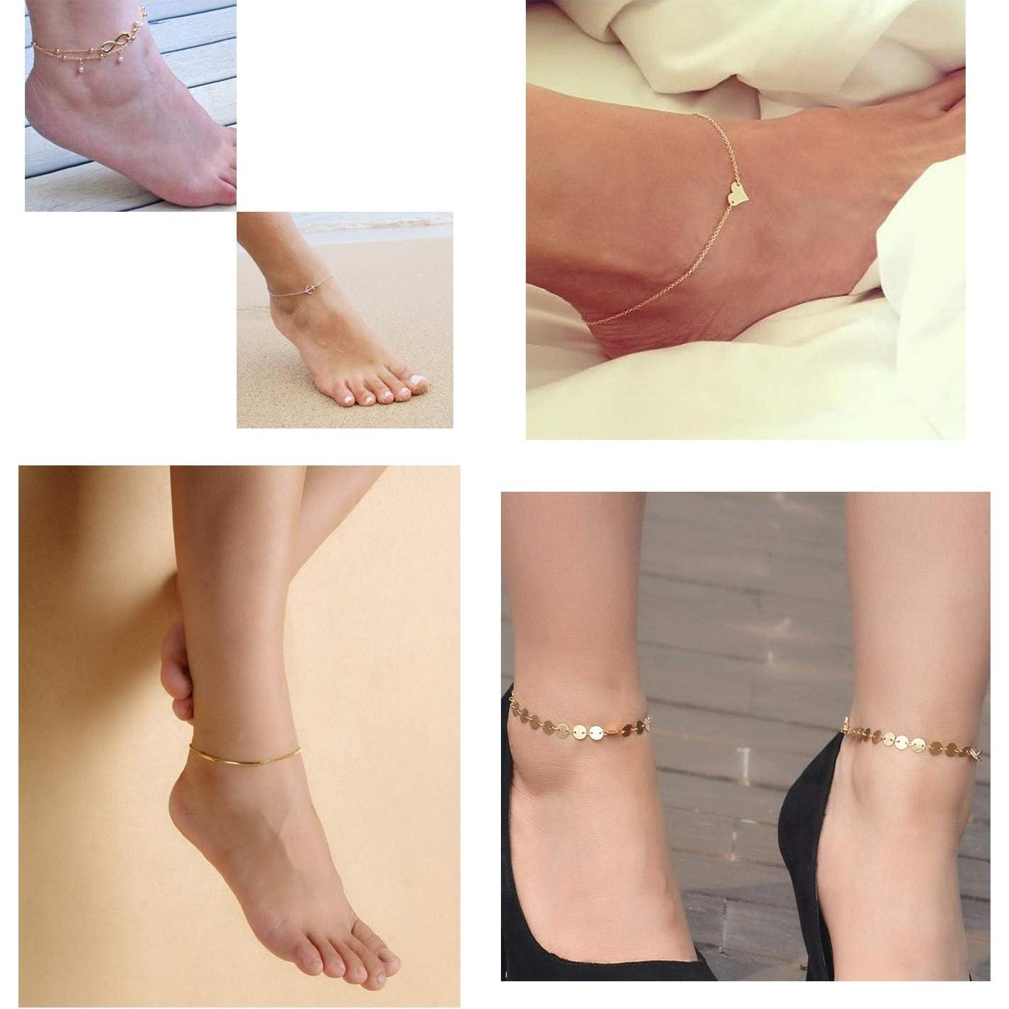 Conjunto de Pulseras de Tobillo Softones 12 Pcs Oro Plata Ajustable