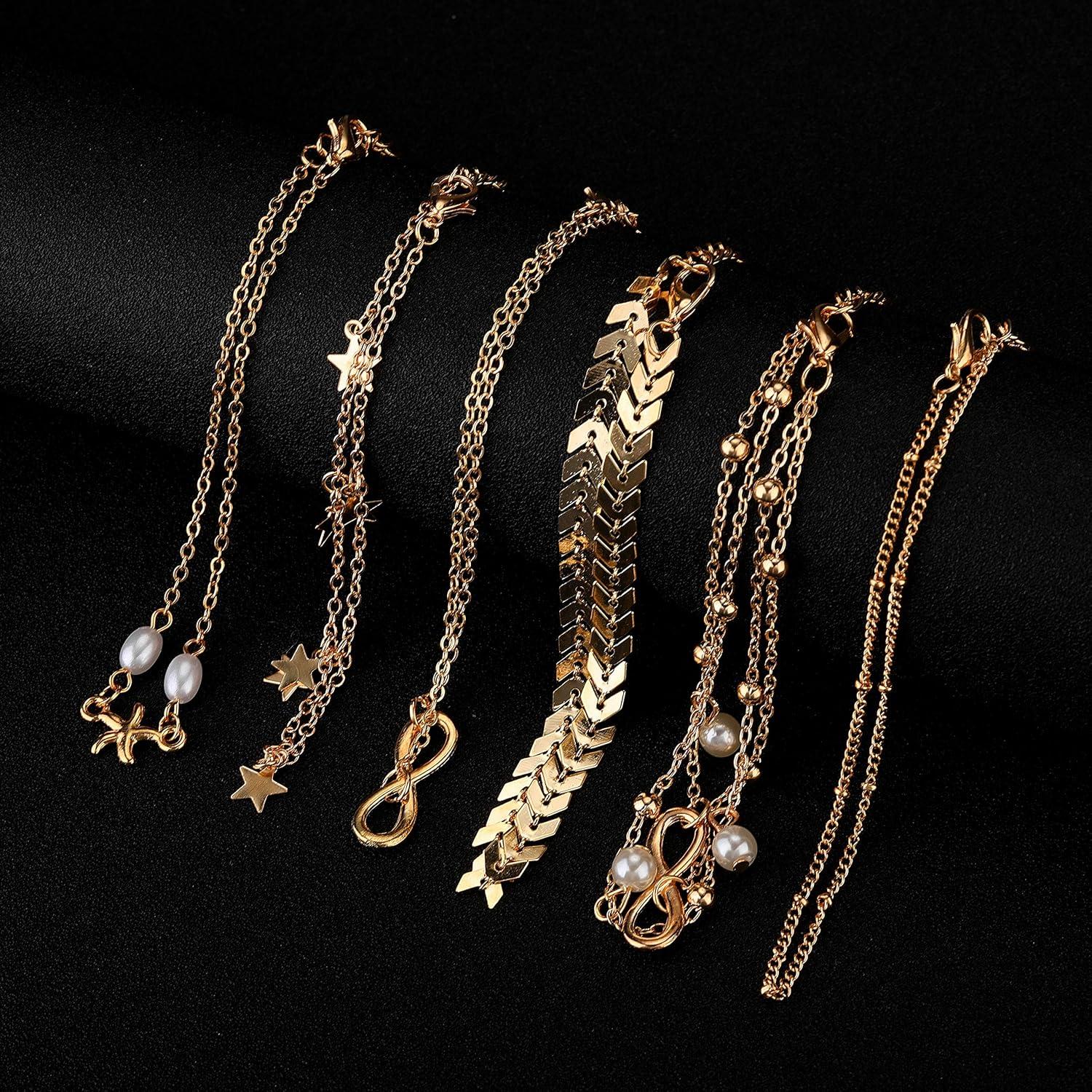 Conjunto de Pulseras de Tobillo Softones 12 Pcs Oro Plata Ajustable