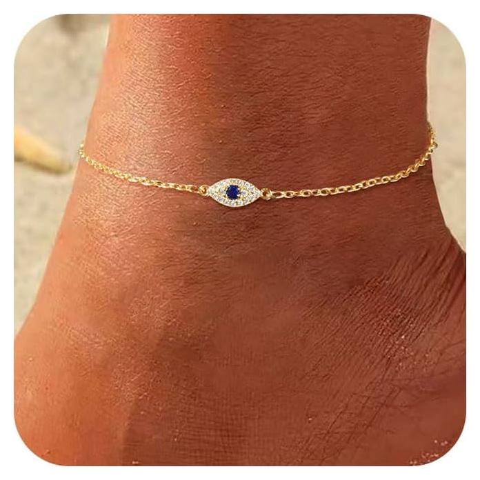 Tobillera de Ojo Maligno Baño de Oro 14K para Mujeres