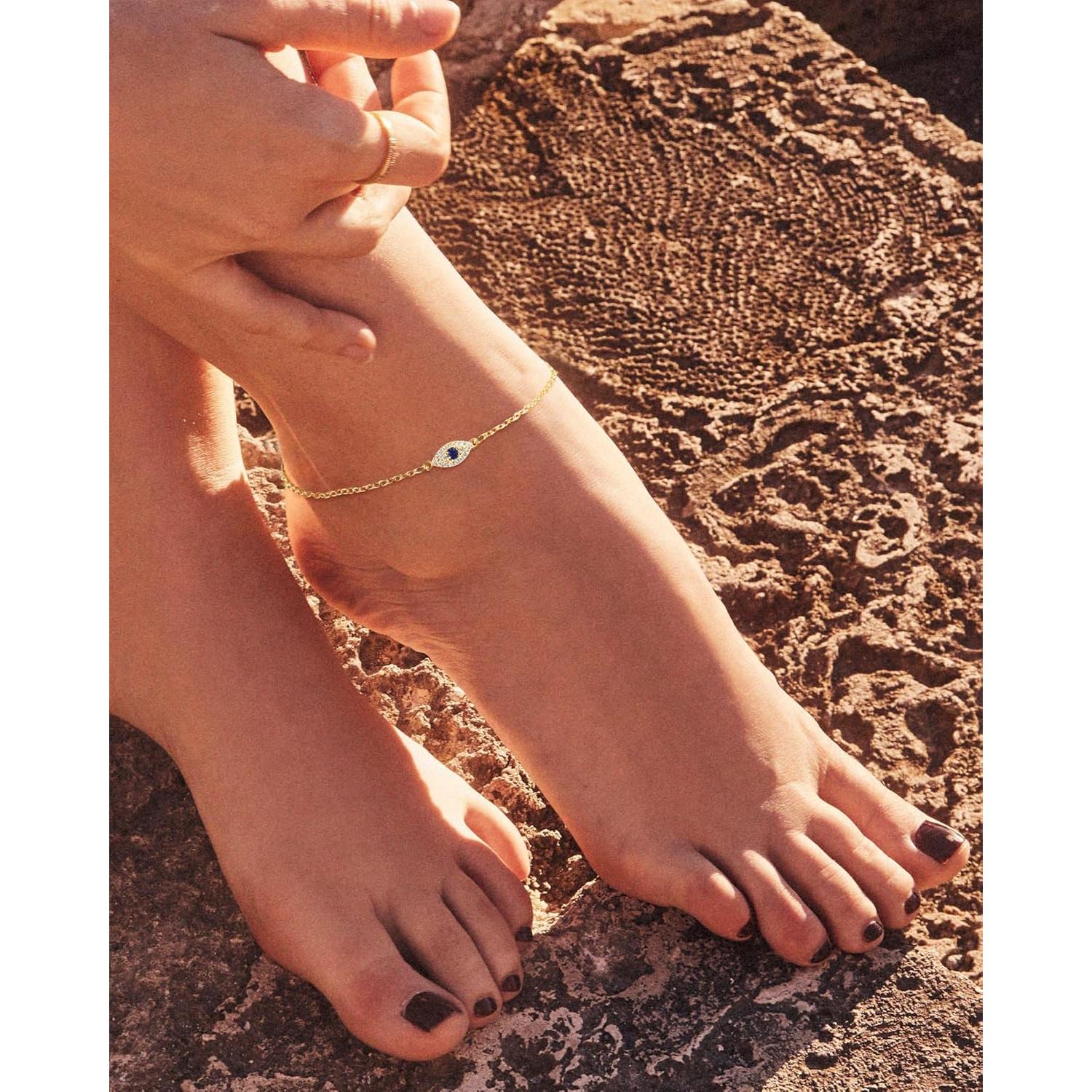 Tobillera de Ojo Maligno Baño de Oro 14K para Mujeres