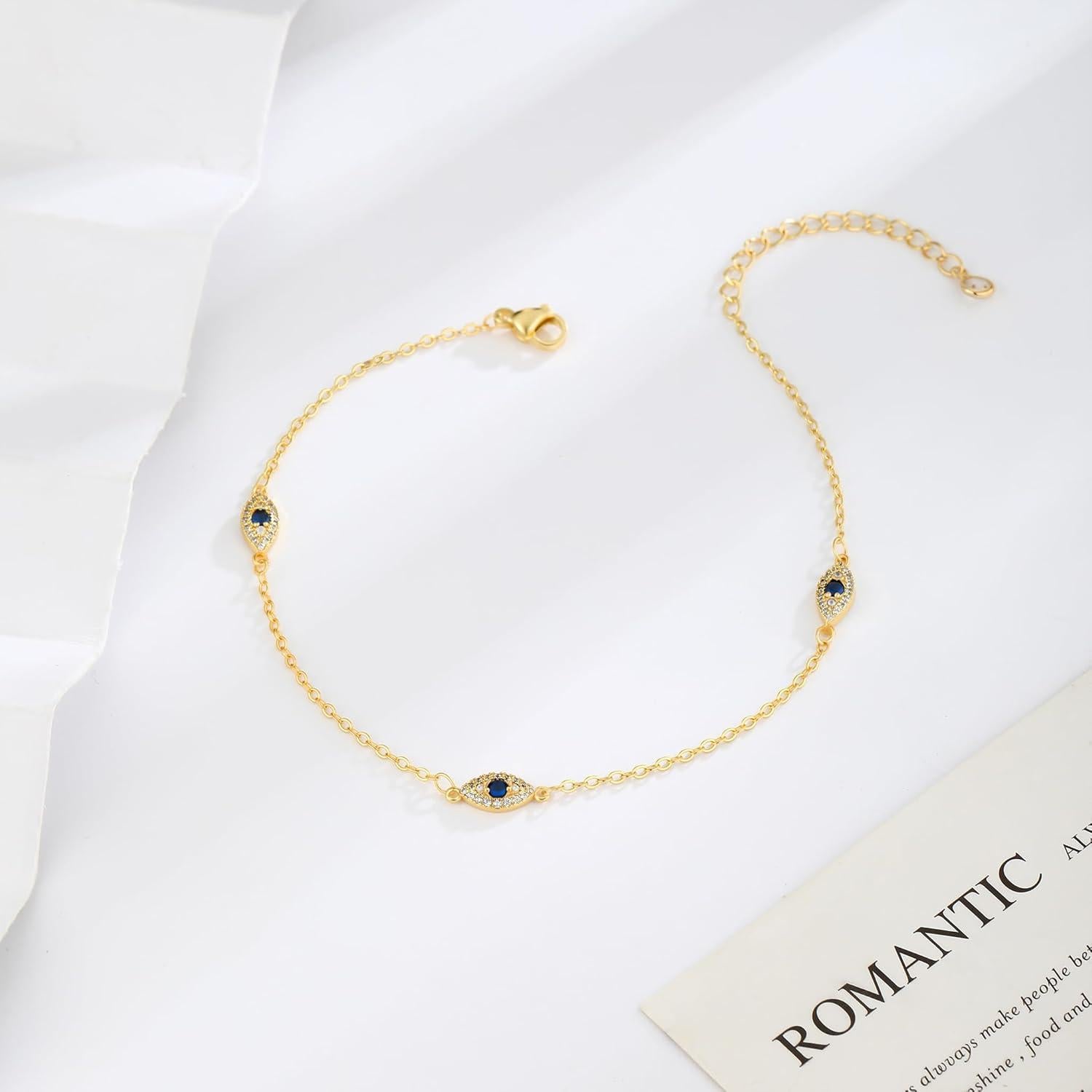 Tobillera de Ojo Maligno Baño de Oro 14K para Mujeres