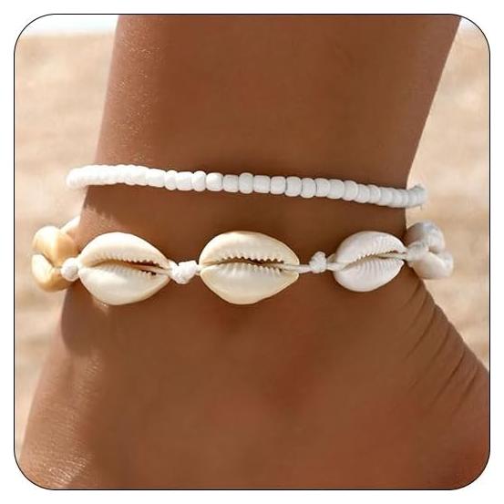 Pulseras de Tobillo Ajustables Boho de Playa con Conchas y Perlas