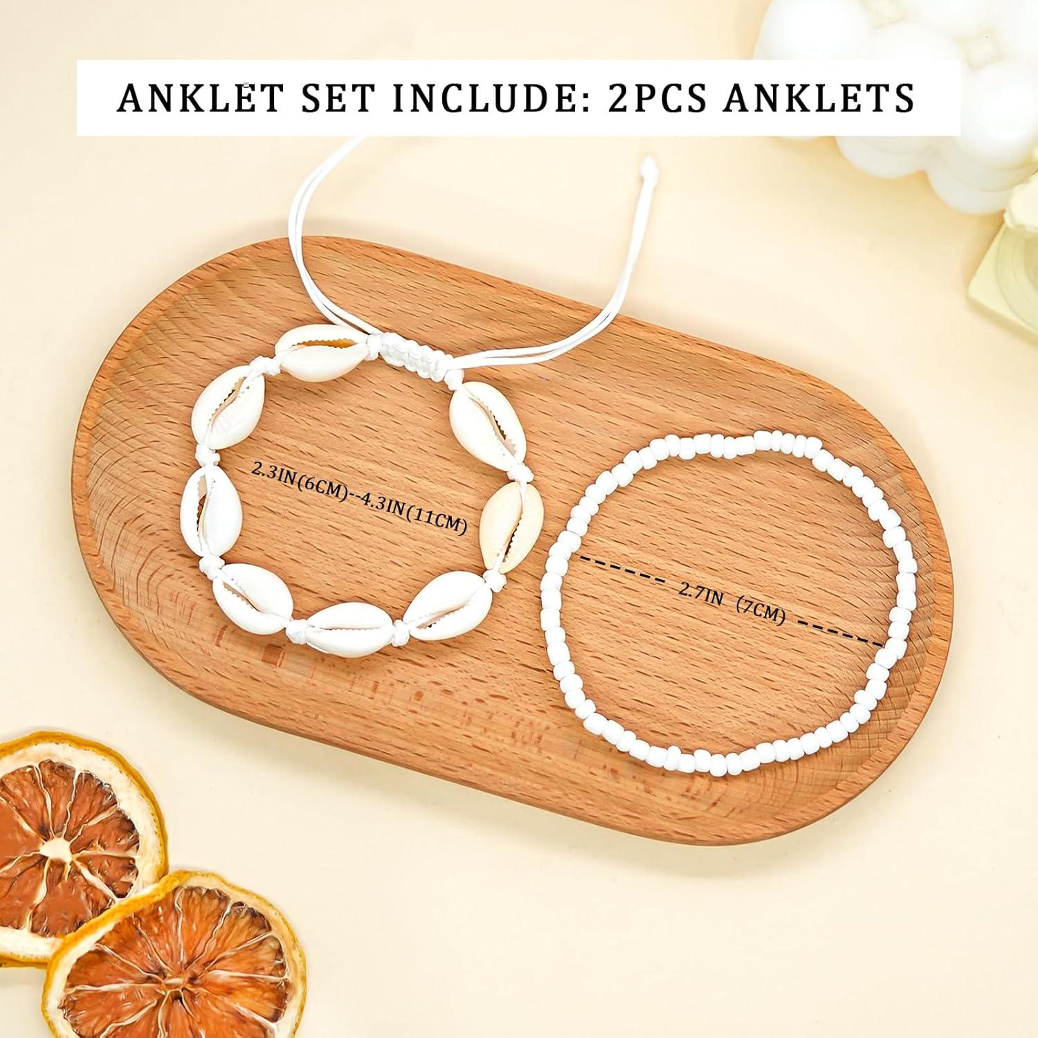 Pulseras de Tobillo Ajustables Boho de Playa con Conchas y Perlas