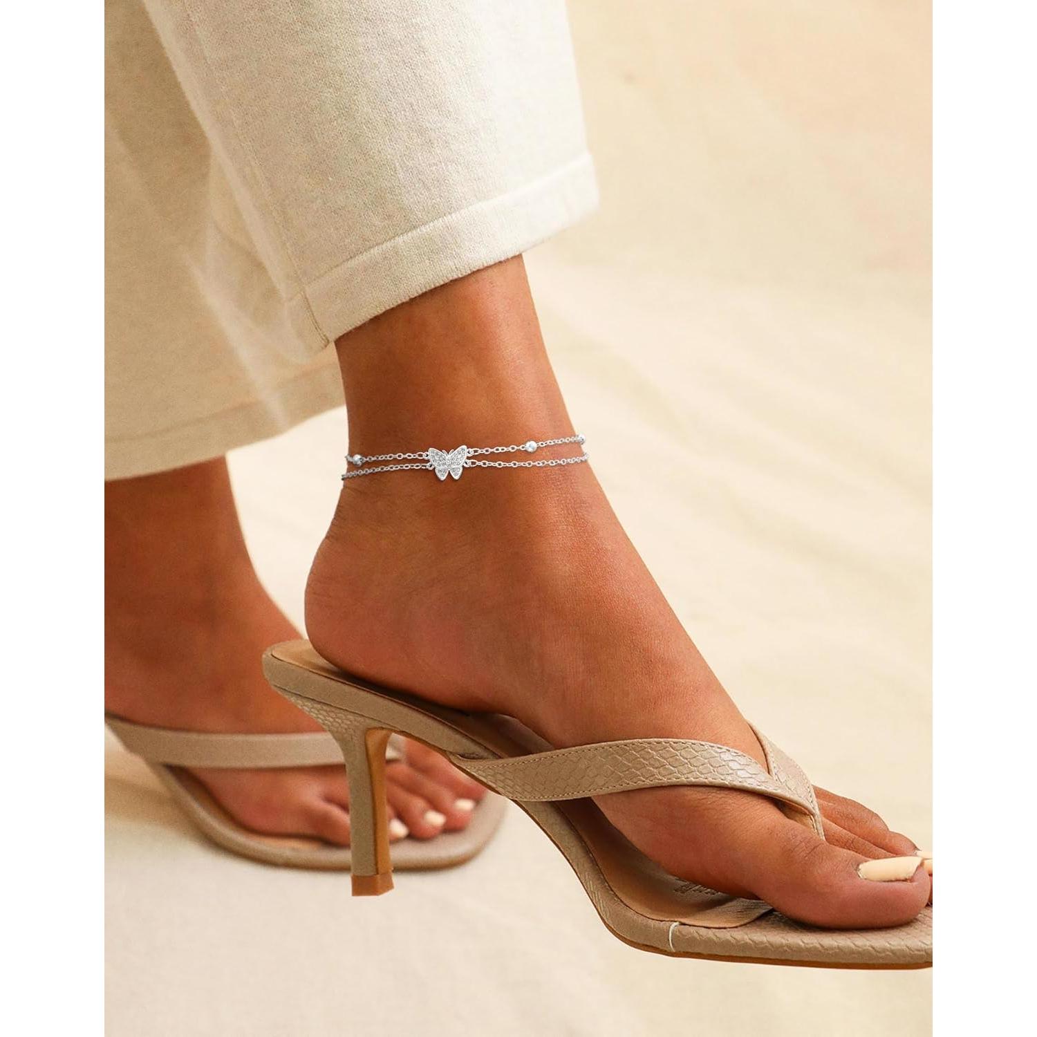 Conjunto de Pulseras de Tobillo de Oro 14K y Plata 925 Jikasi