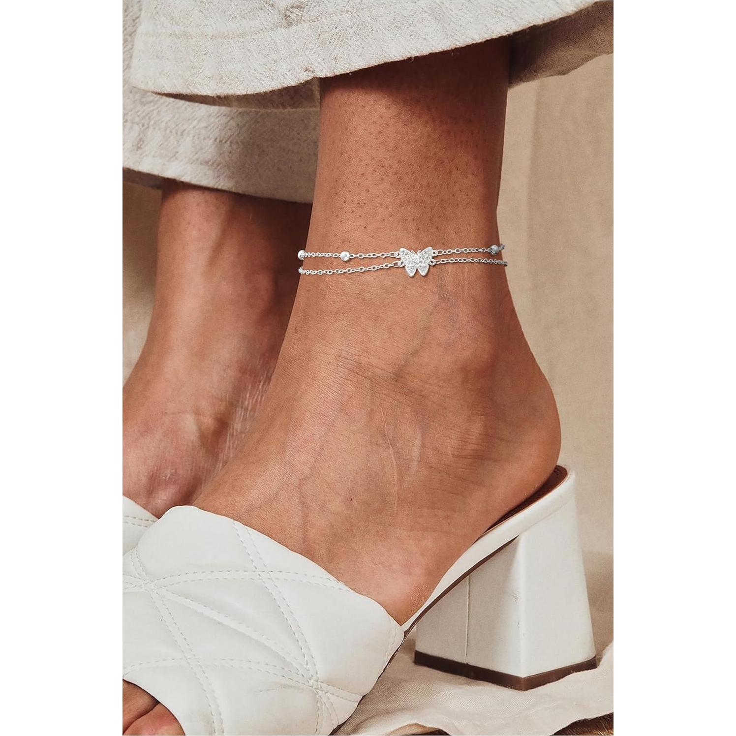 Conjunto de Pulseras de Tobillo de Oro 14K y Plata 925 Jikasi