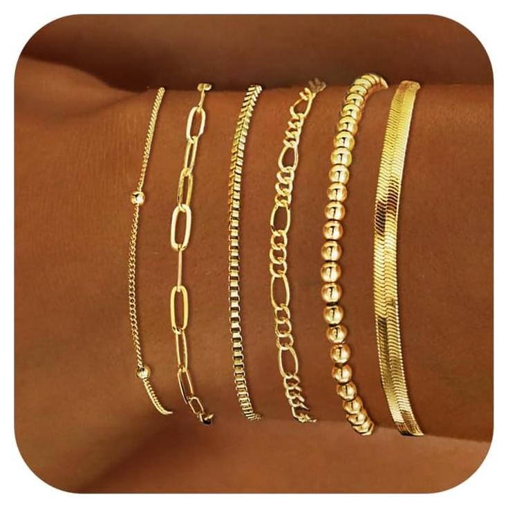 Conjunto de Pulseras de Oro 14K DEARMAY para Mujeres 5 Pcs