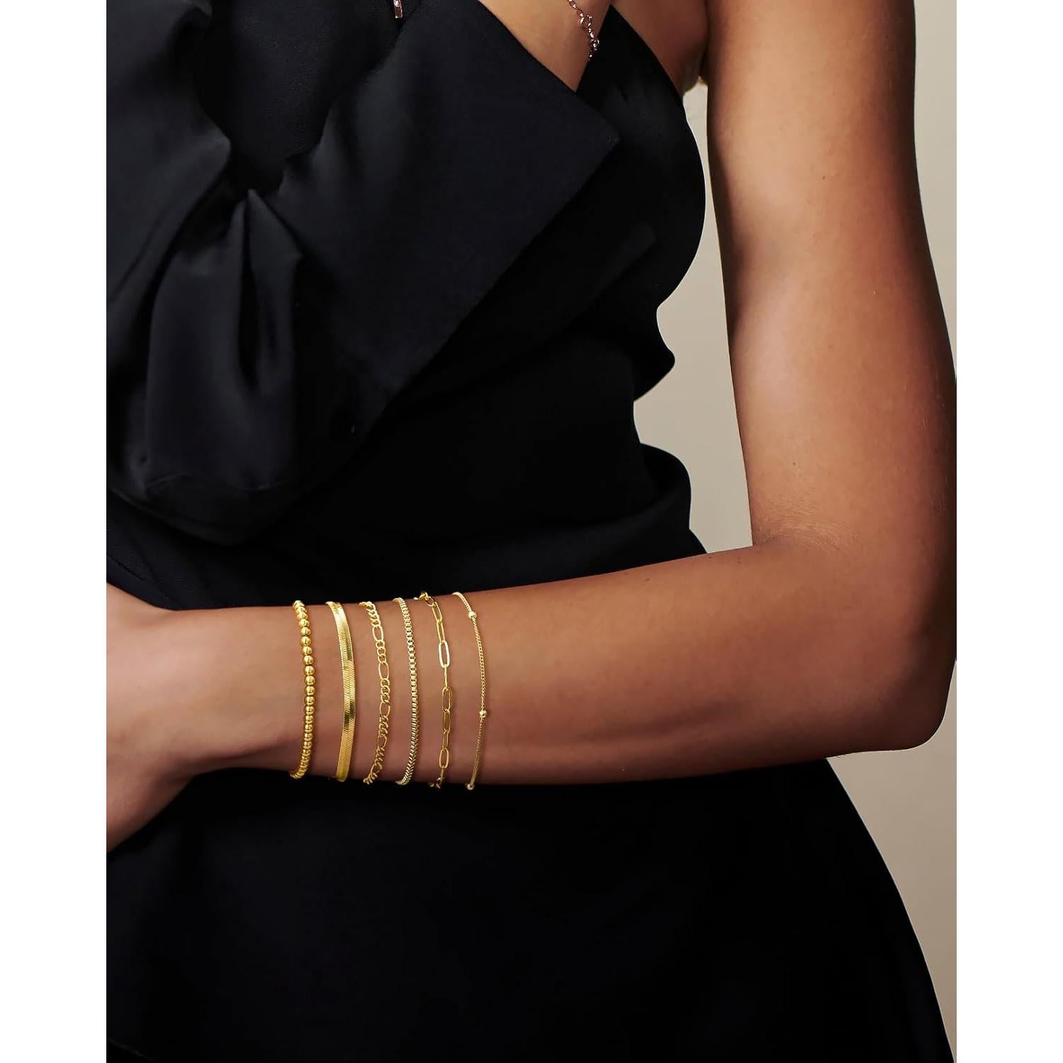 Conjunto de Pulseras de Oro 14K DEARMAY para Mujeres 5 Pcs