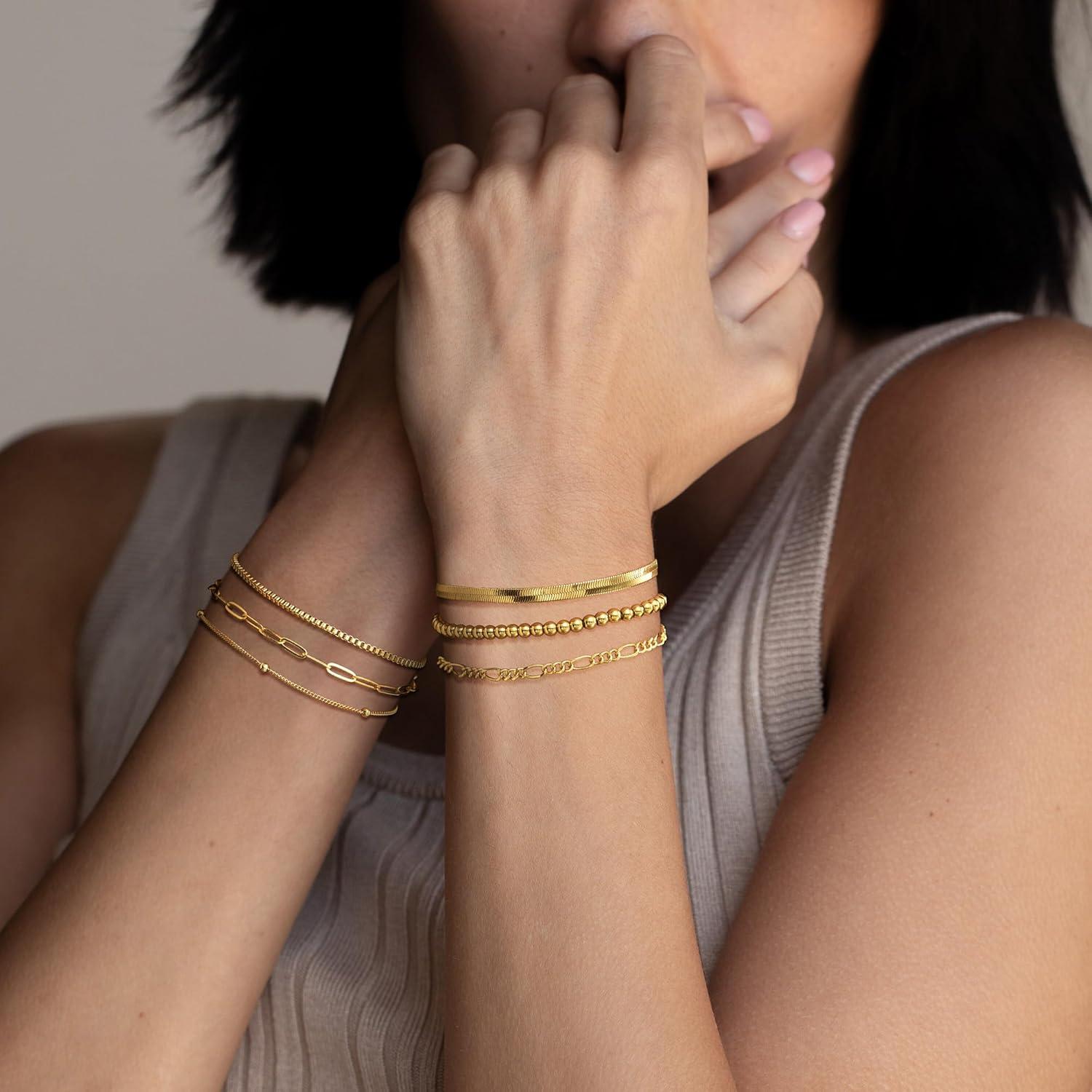 Conjunto de Pulseras de Oro 14K DEARMAY para Mujeres 5 Pcs