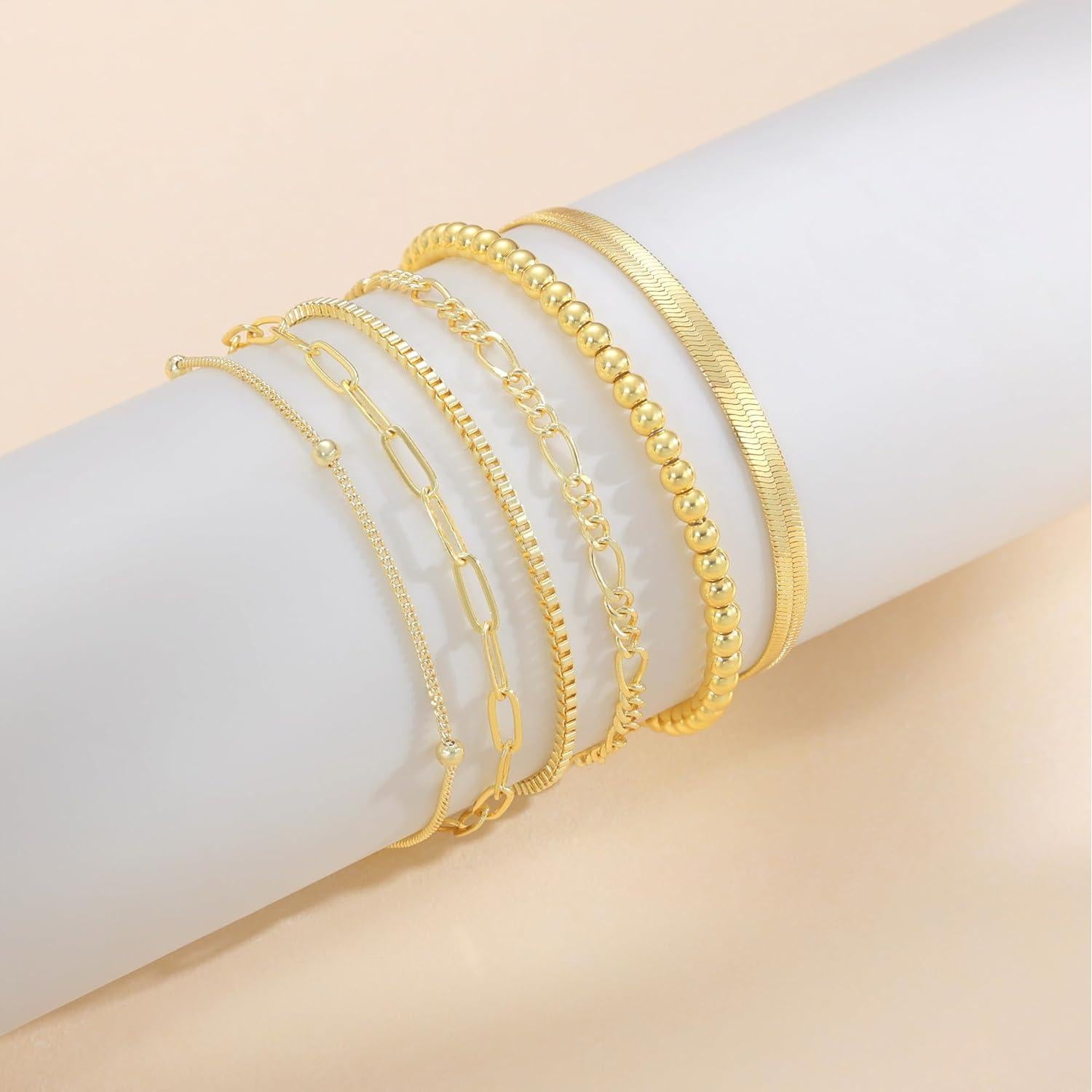 Conjunto de Pulseras de Oro 14K DEARMAY para Mujeres 5 Pcs