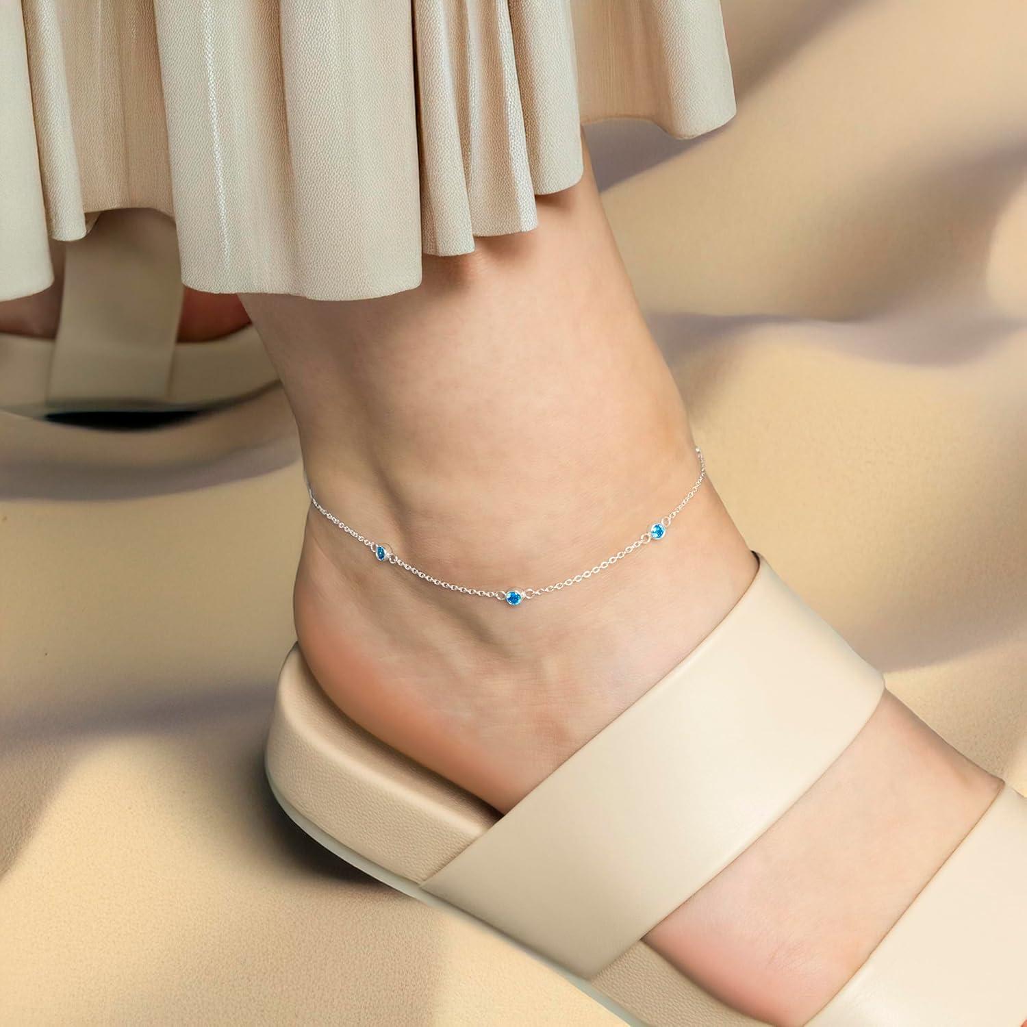 Pulsera de Tobillo de Plata Esterlina 925 Amberta con Corazón