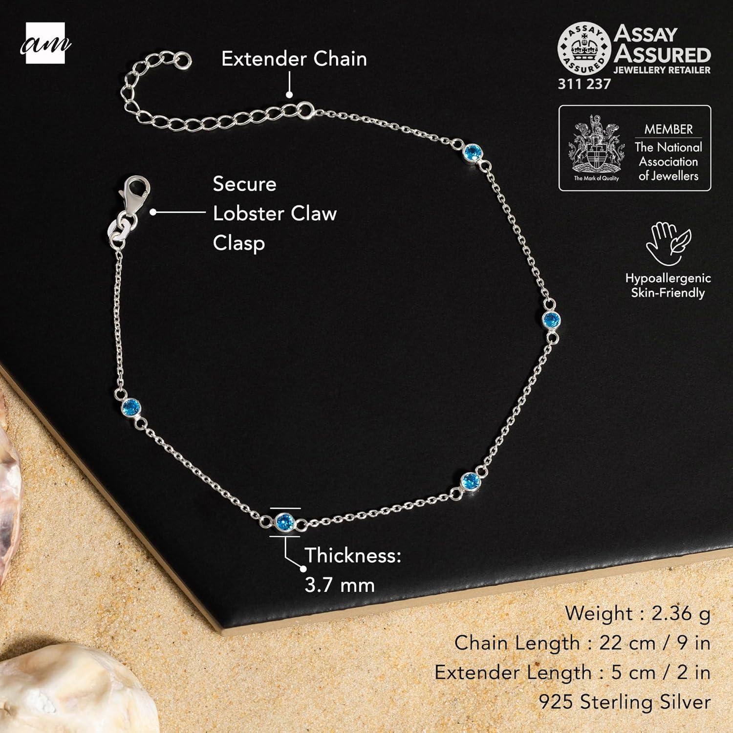 Pulsera de Tobillo de Plata Esterlina 925 Amberta con Corazón