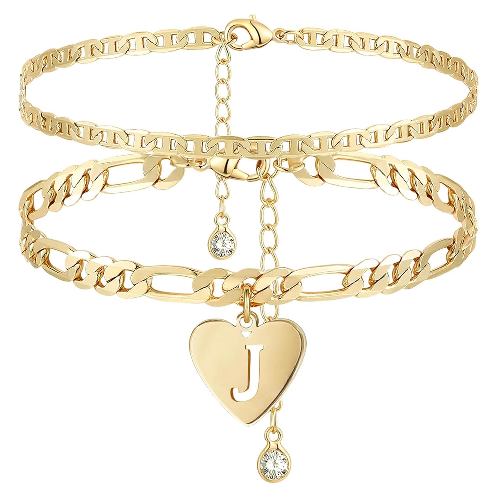 Pulseras de Tobillo Doradas YANODA con Iniciales para Mujeres