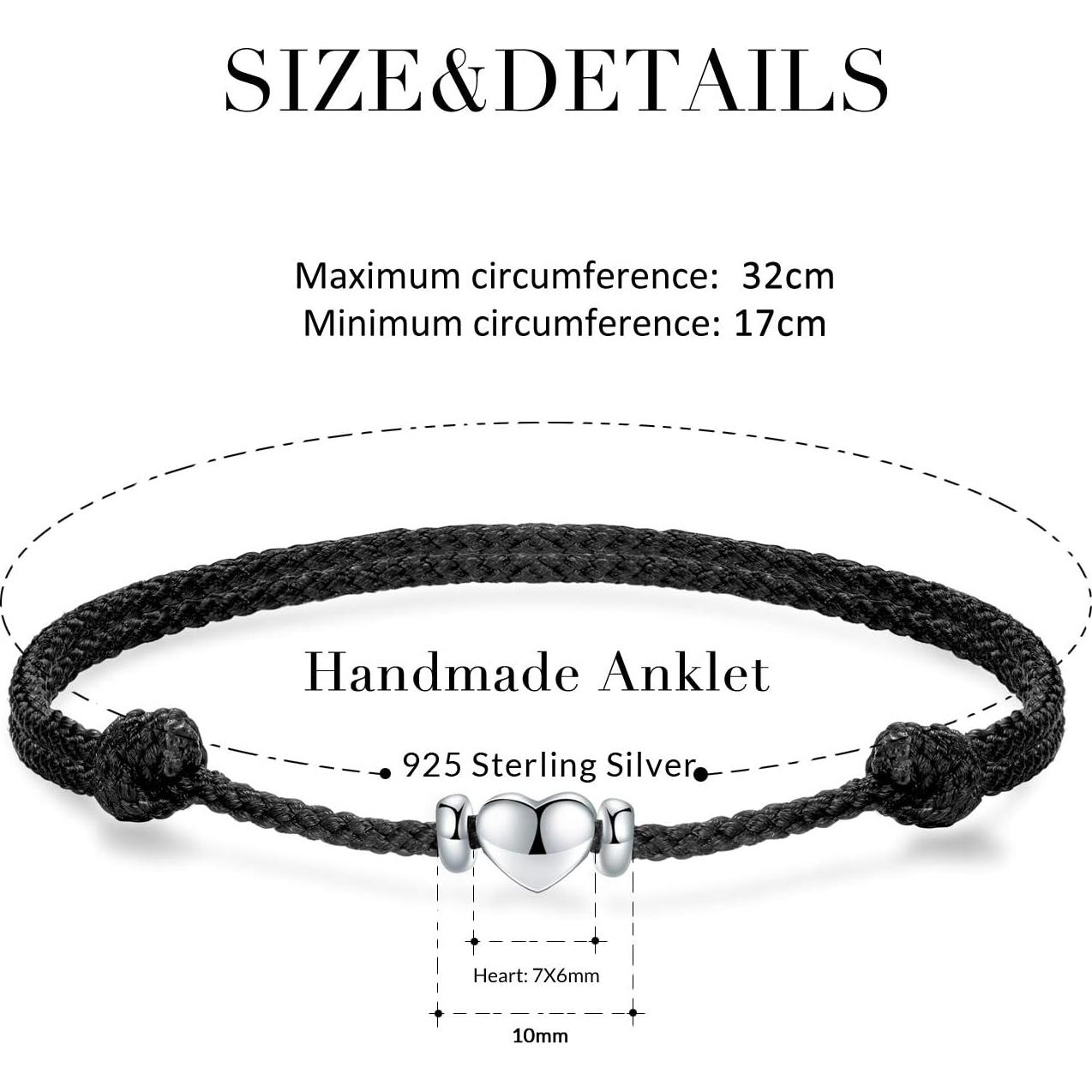 Tobillera Corazón Impermeable Joyería Boho 925 Plata Esterlina