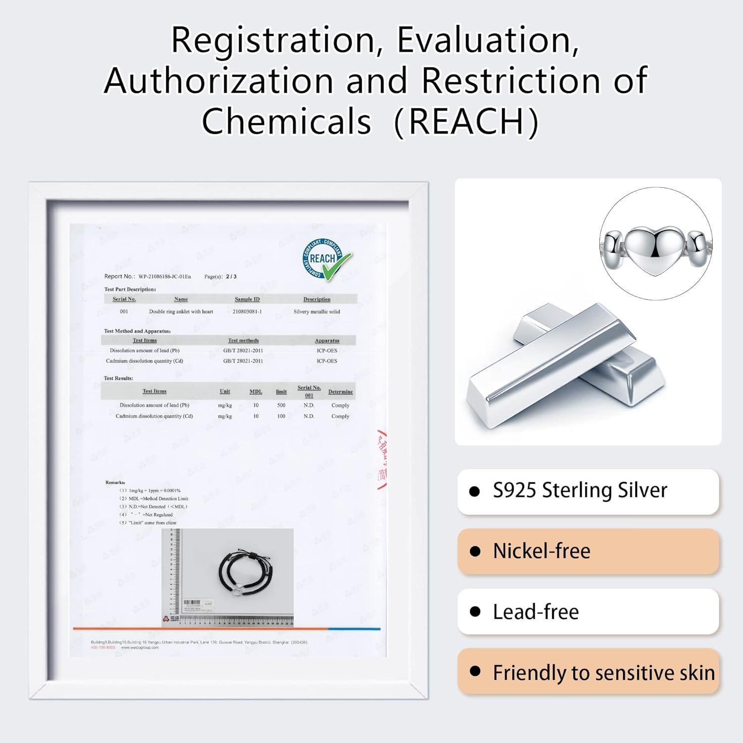 Tobillera Corazón Impermeable Joyería Boho 925 Plata Esterlina