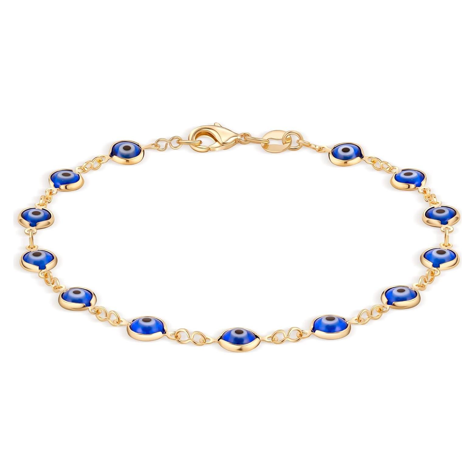 Pulsera Tobillera Ojo Maligno Baño de Oro 18K Barzel 25.4 cm