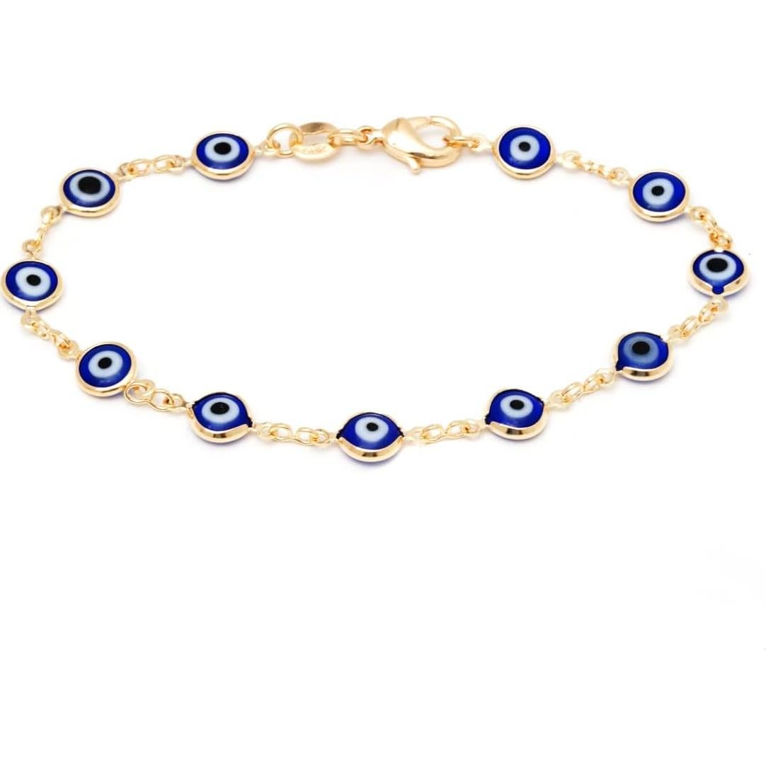 Pulsera Tobillera Ojo Maligno Baño de Oro 18K Barzel 25.4 cm