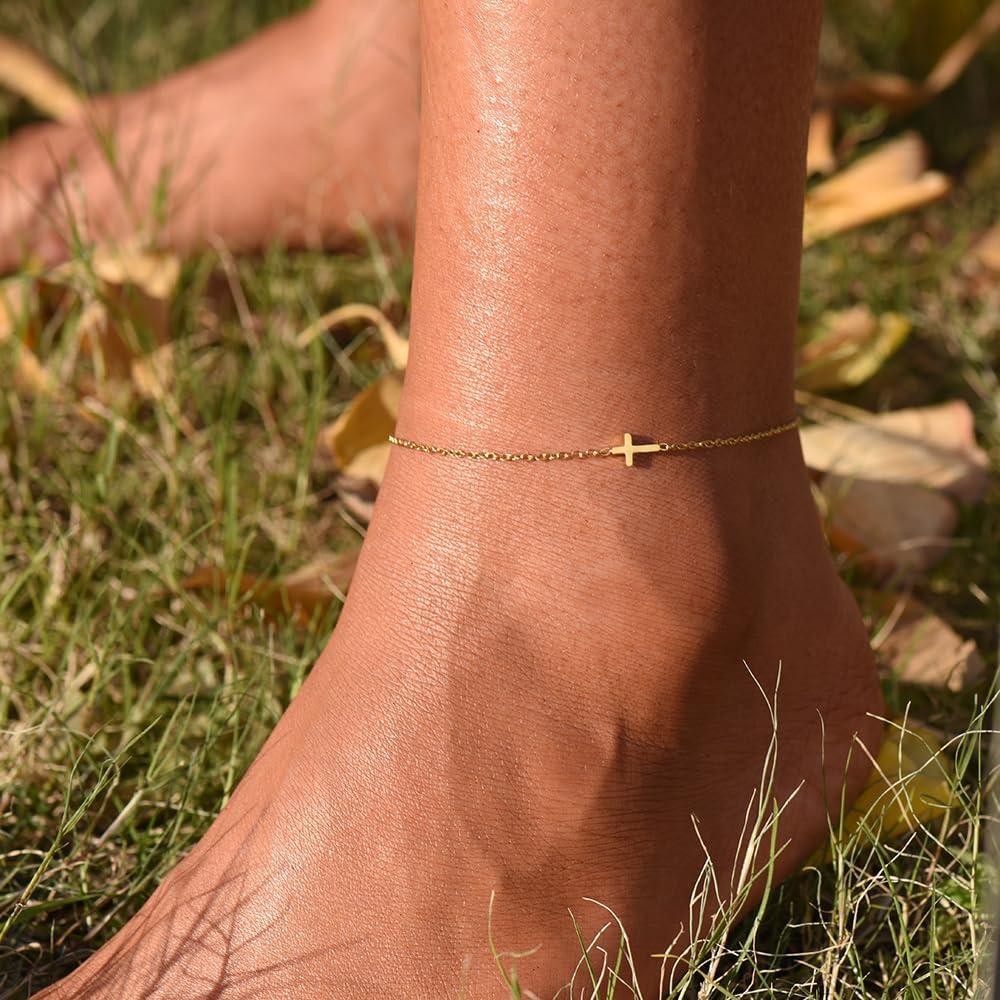 Tobilleras de Oro 18K para Mujeres Ajustables Resistentes al Agua