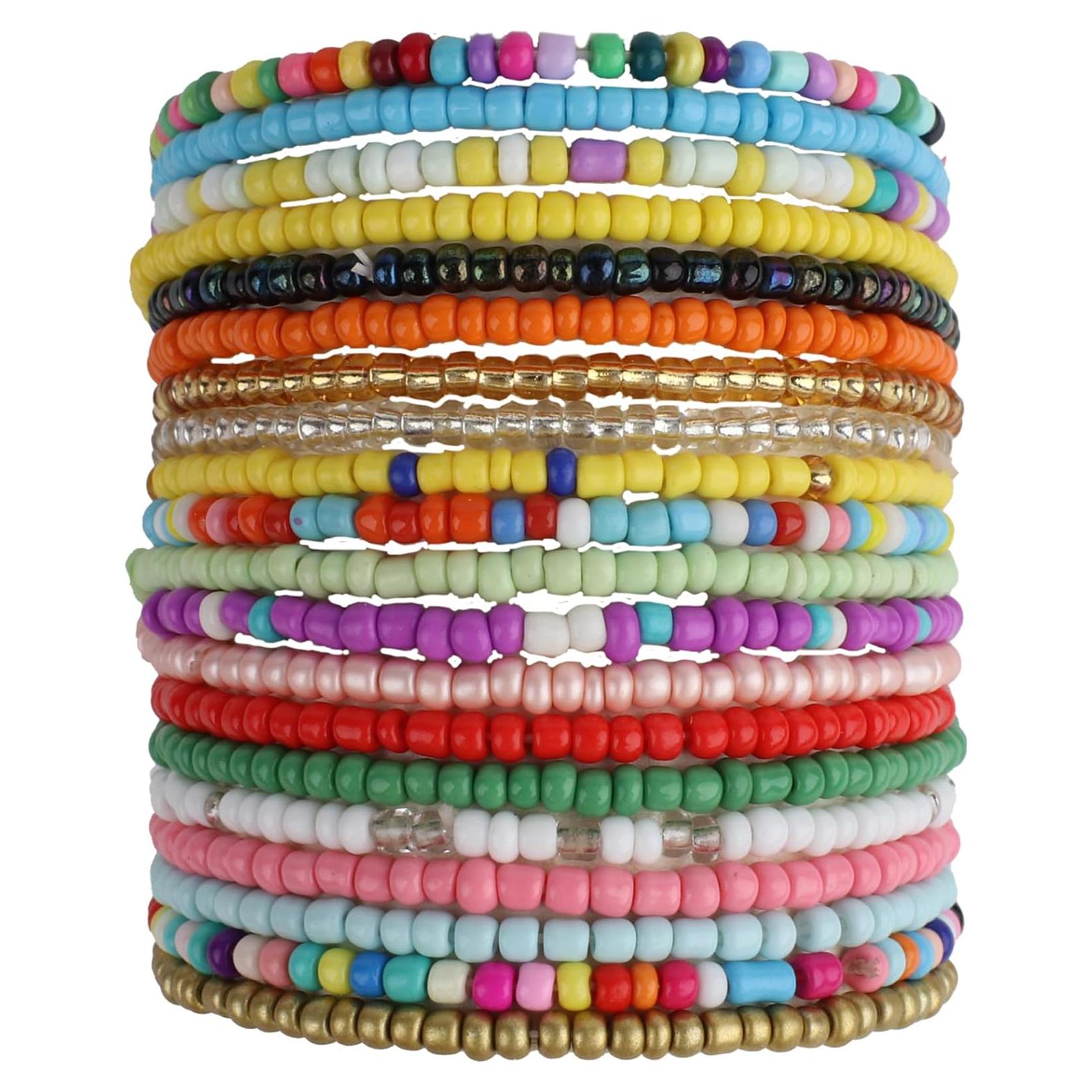 Conjunto 12 Pulseras de Tobillo Elásticas Boho Coloridas para Mujeres