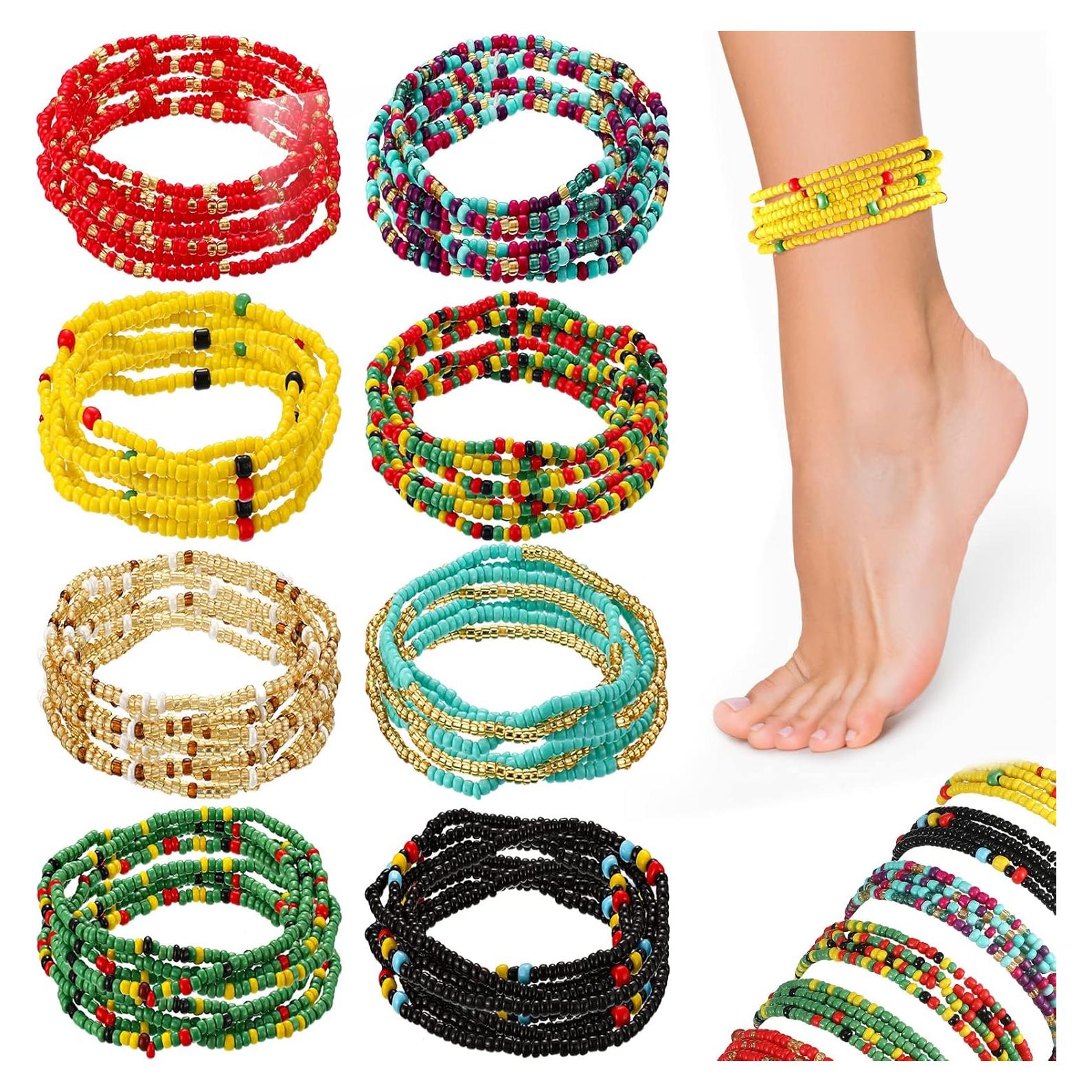 Pulseras de Tobillo Elásticas Junkin 8 Pcs Boho Multicolor