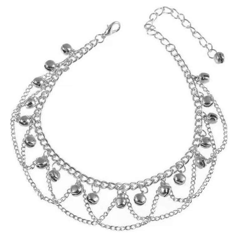 Pulsera de Tobillo Boho con Campanas de Plata Ajustable 22.5 cm