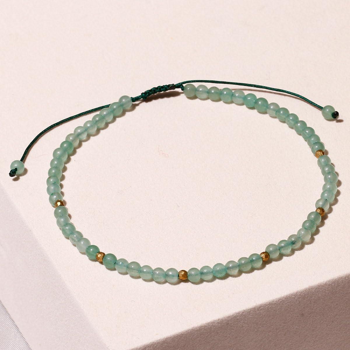 Pulsera de tobillo ajustable Jewever de aventurina para mujer 21.6-25.4 cm