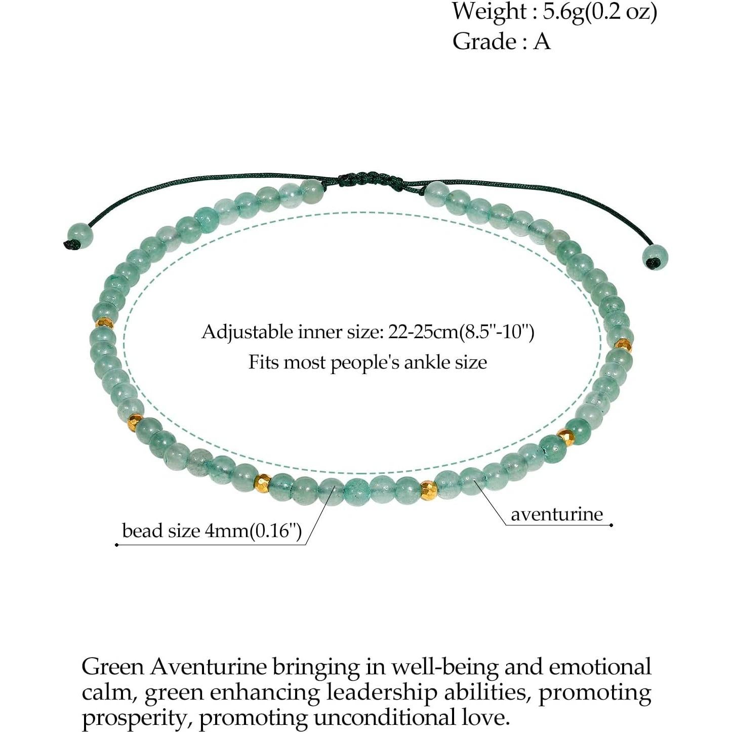 Pulsera de tobillo ajustable Jewever de aventurina para mujer 21.6-25.4 cm